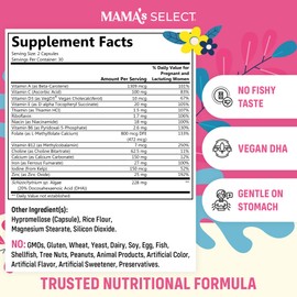 Mama's Select Prenatal Vitamins with Vegan DHA – Fish-Free, No Fish Burps, Allergen-Free, MTHFR Support, Methylated Folate & B Vitamins, Digestive-Friendly, No Biotin