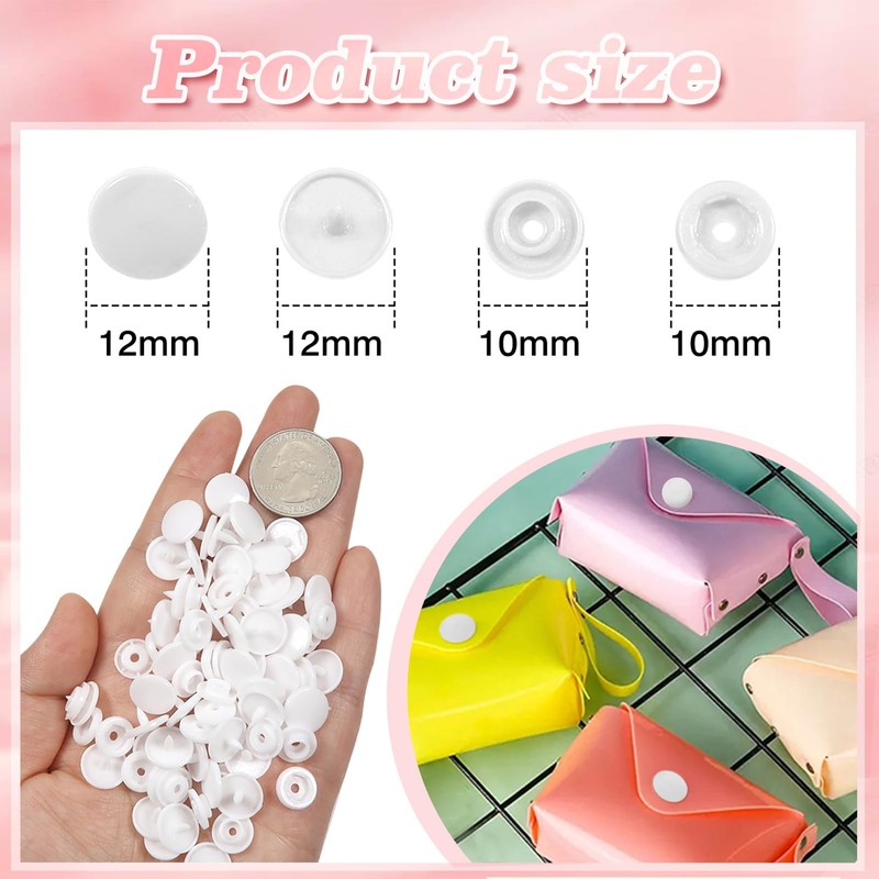 TOAOB 120 Sets T5 Snap Button Fasteners Plastic White Press