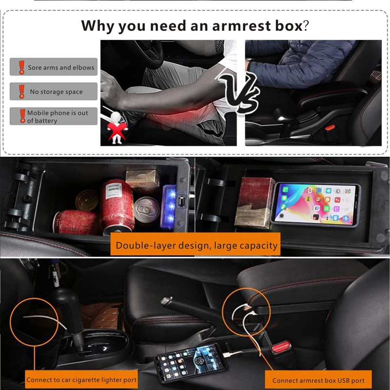 Tocsho Armrest Box for Kia Soul 2014-2019 Double Layer Front