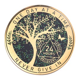 LParkin 24 Hours Sobriety Chip, Tree of Life Recovery Coin, AA Recovery Medallion, Anniversary Token Sobriety Gifts, Alcoholics Anonymous Medallion
