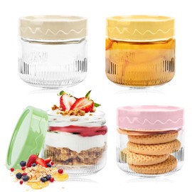 4 Pack 250 ml Overnight Oats Jars, Preserving Jars with Screw Lid, Reusable Jam Jars, Meal Prep Jars, Ideal for Overnight Oats, Pickling, Preserving, Yogurt, Pudding, Chutney Jam