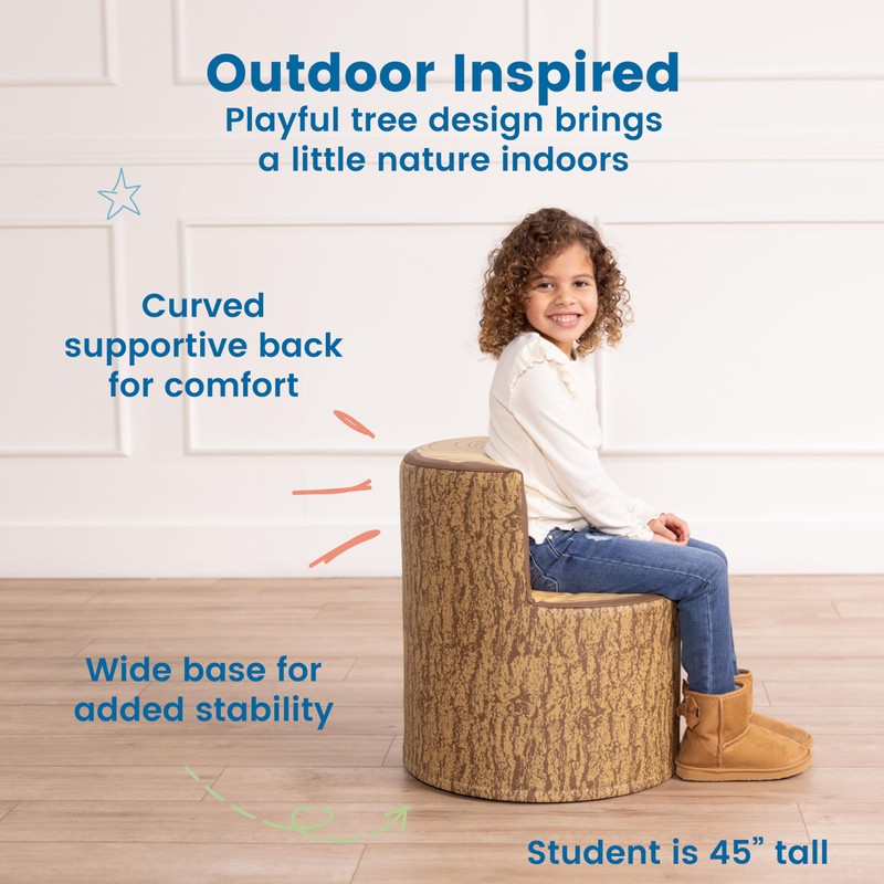 ECR4Kids SoftZone Tree Log Chair, 12in, Flexible Seating, Chocolate