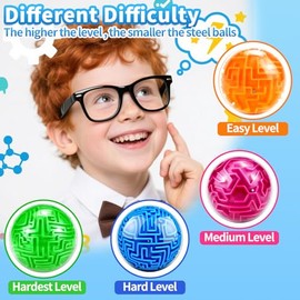 YongnKids 4Pcs 3D Puzzle Maze Ball Brain Teaser Puzzles Maze Game for Kids Adult, Fidget Toy for Motor Skills and Coordination,Kids Autism ADHD Calmin