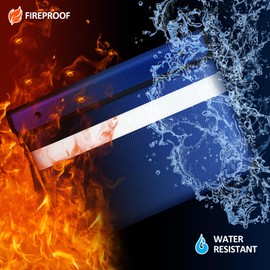 Fire Proof Bag with Water Resistant Zipper（13.9"x10.6"）,5200°F Heat Insulated Fireproof Money Pouch with Hand Strap,Fireproof Water Proof Envelopes for Crucial Documents，Contracts (Blue)