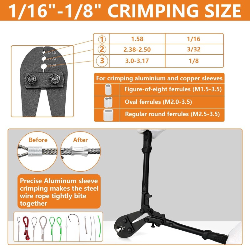 TooTaci Wire Rope Crimping Tool Kit, Include 14 inch Swaging