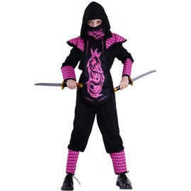 PGOND Ninja Costume Girl Pink Ninja Jumpsuit Costume For Kids (M/7-9Y)