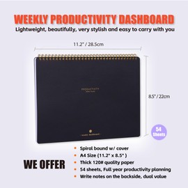 Weekly Desk Planner Monday Start - Dashboard Desk Pad Ideal for Project Manager, Business Owner, Freelancer, and Multitaskers to Achieve Goals - Spiral Productivity Journal