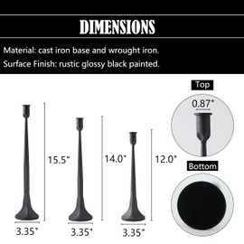 Denique Iron Taper Candle Holder Set of 3, Black Candlestick Holders Decorative Candle Stand, Tapered Candle Holders Tall Set for Wedding, Dining Table, Home Decoration (Black)