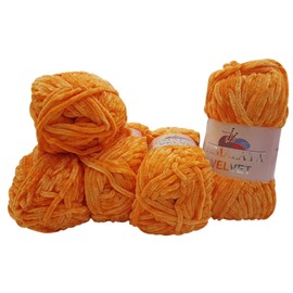 5 x 100 g Knitting Wool Ilkadim Export Velvet Micro Polyester, 500 g Baby Wool Velvety Knitting Yarn Plain (Orange 90016)