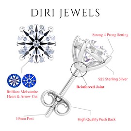 2.5CT Moissanite Stud Earrings, D color VVS1 Clarity Moissanite 14K White Gold Plated 925 Sterling Silver Hypoallergenic Imitation Diamond Push Back Earrings