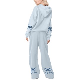 Ythomm Womens 2 Piece Outfits Lounge Bow Graphic Oversized Hoodies Sets Baggy Wide Leg Sweatpants Sweatsuit Fall Tracksuits