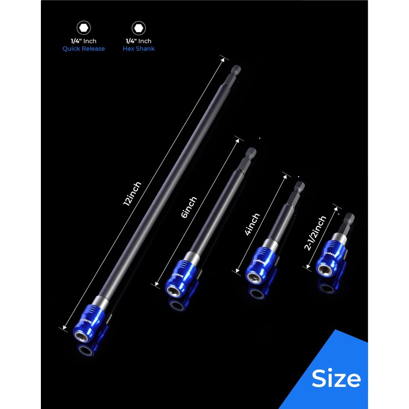 toolant Magnetic Drill Bit Extension Set, 4PCS (2.5", 4", 6",