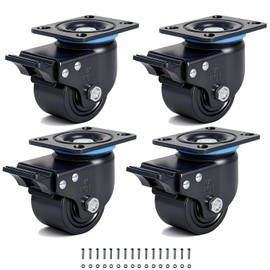 TESUMI Heavy Duty Casters Wheels Low Profile Casters Set of 4 Load Capacity 4400lbs, 3" inch Swivel Plate with Wheel Brake Low Gravity Center Industrial Caster Wheel for Cart, Toolbox Workbench-Black