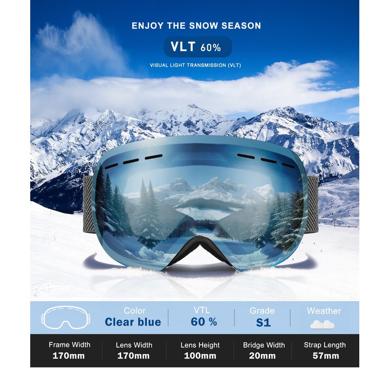 NSSIW Ski Goggles for Men Women Snowboard Goggles: Youth OTG