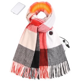 Zorvix Heated Scarf for Women Include Rechargeable Battery, with 3 Temperature Levels, Electric Heated Neck Winter Scarf for Cold Weather - Classic Large Lattice