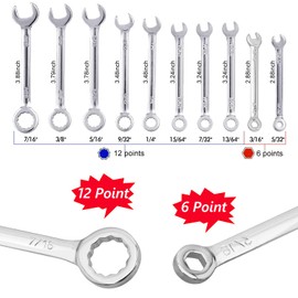 Gasea 10Pcs SEA 5/32"-7/16" Mini Wrench Set, Fixed Head Open End and Box End Small Combination Spanner Wrench Repair Tool for Assembling Furniture Small Equipment