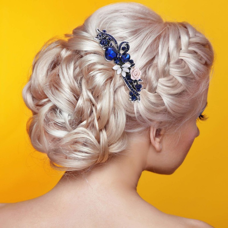 5 Pieces Crystal Rhinestones Hair Barrettes Large Flower Butterfly Pearl