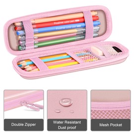 FINTIE Pencil Case for Adults, EVA Hard Shell Shockproof & Waterproof 8 Pens + Accessories Organizer Case with Compartments for Office, School, College & Travel, Rose Gold, Pocket organiser