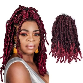 Niseyo 6 Packs Butterfly Locs Crochet Hair 12 Inch Pre Looped Ombre Burgundy Distressed Locs Crochet Braids (T118)