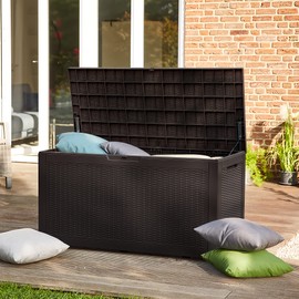 Homall 100 Gallon Large Resin Deck Box Waterproof Outdoor Storage with Padlock Indoor Outdoor Organization and Storage Container for Patio Furniture Cushions, Pool Toys, Garden Tools (Deep Brown)