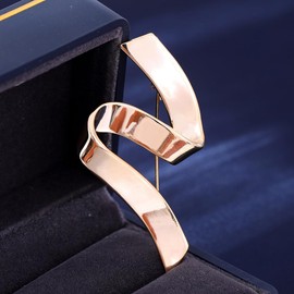 Elegant Ribbon Brooch Pin for Women Ladies Gold/Silver/Rose Gold Plated Minimalist Wave Curved Line Lapel Pins for Dress Suit Accessories Trendy Jewelry Boutonniere Corsage Wedding Party, Medium