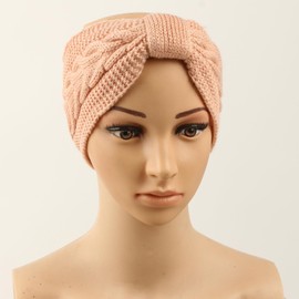 JK Home Winter Knitted Twist Knot Headband - Women Ear Warmer Chunky Crochet Braided Hair Band Wraps Turban Sports Yoga Hairband Fleece Lined Elastic Wide Headbands Ear Muffs for Women Girl Pink