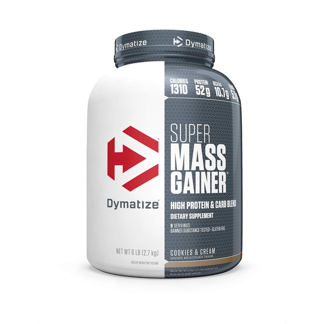 Dymatize Super Mass Gainer Protein Powder, 1310 Calories & 52g Protein, Gain Strength & Size Quickly, 10.7g BCAAs, Mixes Easily, Tastes Delicious, Cookies & Cream, 6 lbs