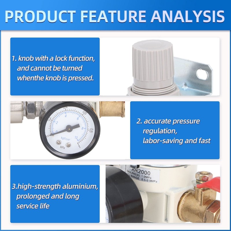 Air Compressor Pressure Regulator 1/4 Inch NPT Air Pressure Regulator
