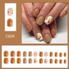 Fall Press on Nails Short Square Fake Nails Flower Glue
