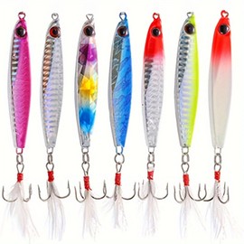 WUWYOUWL Fishing Lures Set, 7PCS Metal Fishing Lure Sequins Spoons with Hard Bait For Sea Lake Lure Tool for Saltwater Freshwater Trout Bass Salmon Fishing (21, Grams)