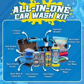 Salty Captain Ultimate 15-Piece Car Cleaning Kit – Car Wash Kit with 15L Bucket, Hand Mitt Towels, Brushes & 4x Cleaning Fluids – Includes Foam Blaster Gun – Premium Quality & Easy to Use