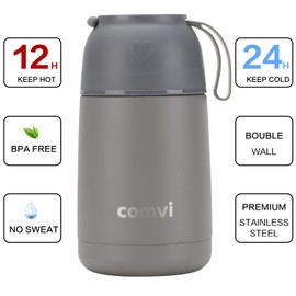 TnerryX Food flask 630ML - food flasks for hot food - Premium Stainless Steel Insulated soup flask - hot food flask - thermal lunch box - Grey