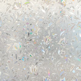 Window Privacy Film, Decorative Window Film, Rainbow Tulip Stained Frosted Glass Window Sticker, Static Window Cling for Home, Non-Adhesive, No-Glue (11.8'' x 78.7'')