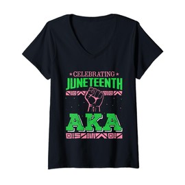 Womens Celebrating Juneteenth AKA Fist Black History Men Women V-Neck T-Shirt