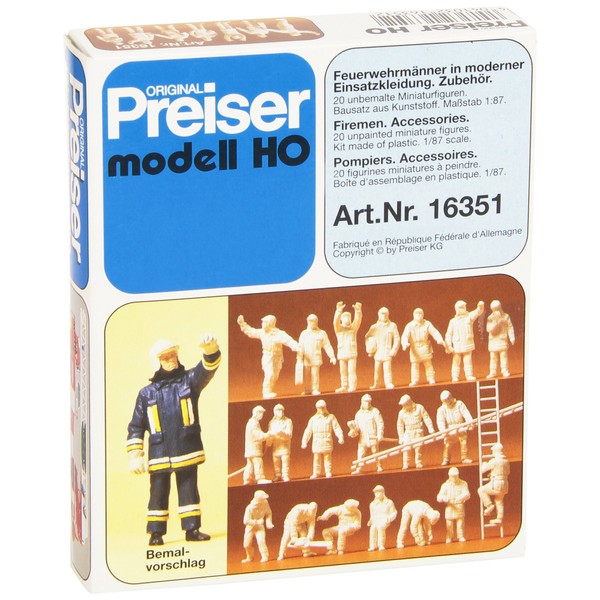 Preiser 16351 Emergency Modern German Firefighters Unpainted Figure Set Package(20) Figures & Equipment HO Model Figure