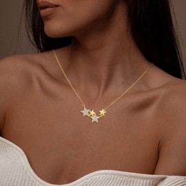 KITEENAL Star Necklace for Girls Women - Sterling Silver Adjustable Star-Shaped Pendant Necklace Cubic Zirconia Chain Hypoallergenic Minimalist Stars Charm Necklace for Teens Daughter Granddaughter