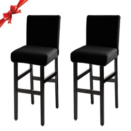 Jaotto Chair Covers, Set of 2, Stretch Bar Stool Covers, Removable, Washable, Chair Protection, Decoration, Chair Cover, Bar Stool, Chair Covers for Pub Counter Bar, Cafe (Black, 2 Pieces)