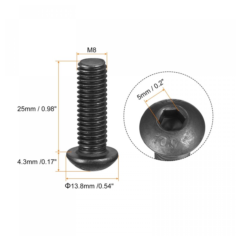 TA-VIGOR 10Pcs M8 x 25mm Alloy Steel Button Head Hex