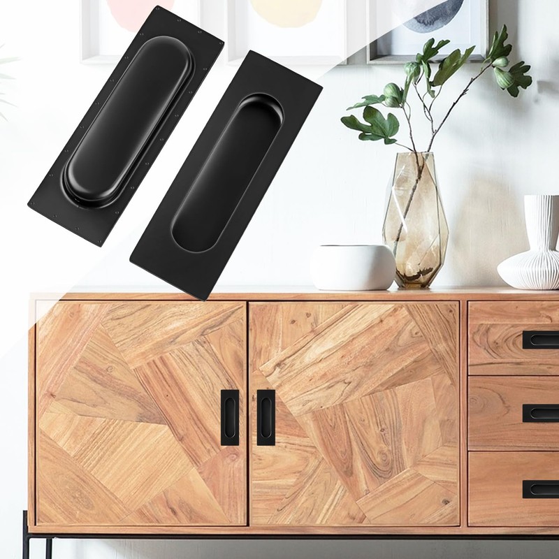 yuntop Black Sliding Closet Door Handles Recessed Finger Flush Pulls