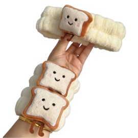 Set de Diadema y Pulseras para Baño de Pan, 1 Diadema Suave + 2 Bandas para Muñeca, Accesorios de Skin Care y Maquillaje, Perfectos para Lavarse la Cara y Mantener el Cabello Seco (banda pan, 3 pzs)