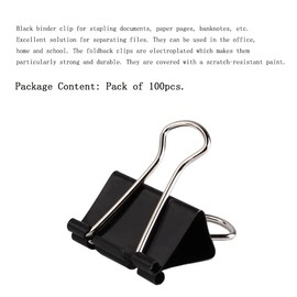 THREEBEGETSALLA 100pcs Binder Clips, 19mm Black Office Paper Clip, Foldback Clips Clamp Binder Clips for Office Home Supplies