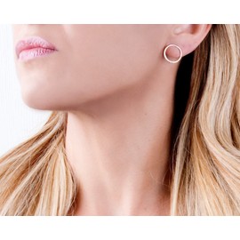 Tooliks - Minimalist Rose Gold Open Circle Stud Earrings - Designer Handmade Simple Karma Posts(rose gold, smooth)