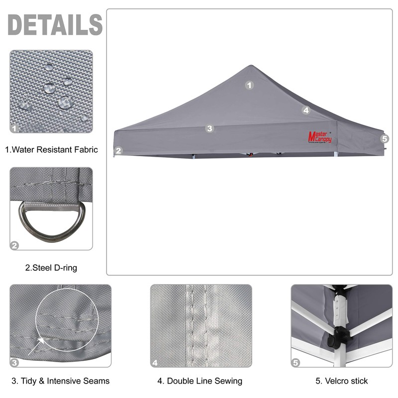 MASTERCANOPY Replacement Pop Up Canopy Top (10x10, Gray)