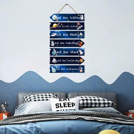 KAIRNE Planet Wall Decoration for Children's Room Boys, Sign Space Wall Art, Children's Wooden Sign with Saying, Inspirational Quotes Wall Picture, Astronaut Wall Sign for Baby Room, Bedroom, Gift,