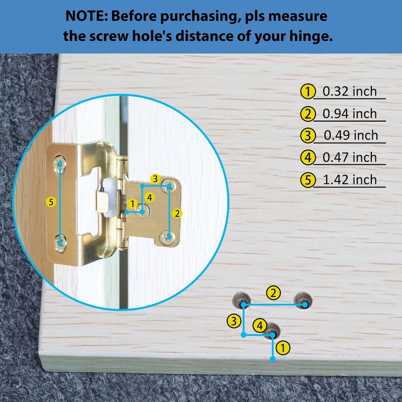 1/2" Overlay Brass Gold Cabinet Hinges, (25 Pairs - 50