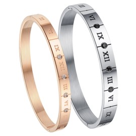 Cupimatch 2-Pieces Shiny CZ Stainless Steel Couples Bracelet Bangle His& Her Matching Valentine Romantic Gift Set