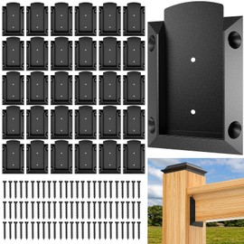 30 PCS Aluminium Deck Railing Brackets Connectors for 2x4 Inch (Actual Size 1.5”x3.5”) Wood Post to Handrail Connection with 180 PCS Screws for Wooden Fence Stair Railings, Rust-Free