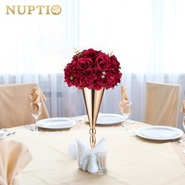 NUPTIO Flower Balls for Centerpieces Wedding: 10 Pcs 11.8 inch Diameter Artificial Flower Ball Arrangement Bouquet Centerpiece for Tables - Burgundy Fake Rose Flowers for Wedding Decor