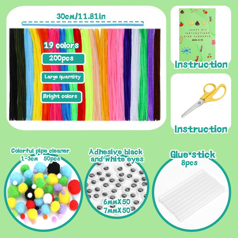 Zlulary 200 Pcs Pipe Cleaners Craft, Pipe Cleaners Chenille Stem,