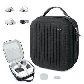 Krypthos Hard Carrying Case Compatible with Meta Quest 3S/Quest 3/Quest 2/Vision Pro, Portable VR Gaming Headset and Touch Controllers Case with Lens Protector, for Travel and Home Storage (Black)